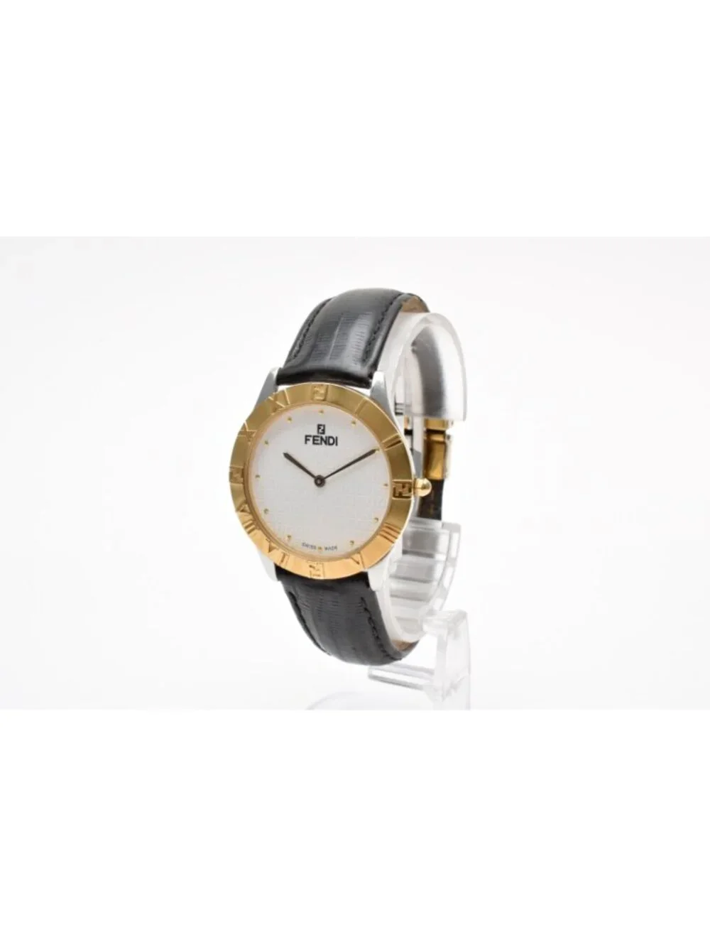 Fendi Orologi Quartz Watch White Dial Gold Plate Leather Strap 34.6 Vintage